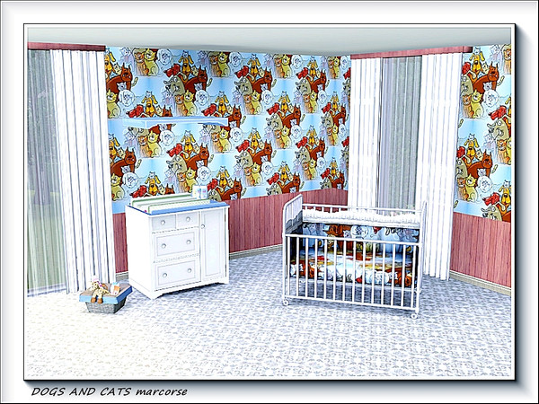 Sims 3 — Dogs and Cats pattern by marcorse — Cartoon dogs and cats, with cheesy grins, playing 'stacks on the mill' [king