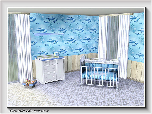 Sims 3 — Dolphin Sea pattern by marcorse — Delicate in shades of blue, this underwater design of dolphins, weed and
