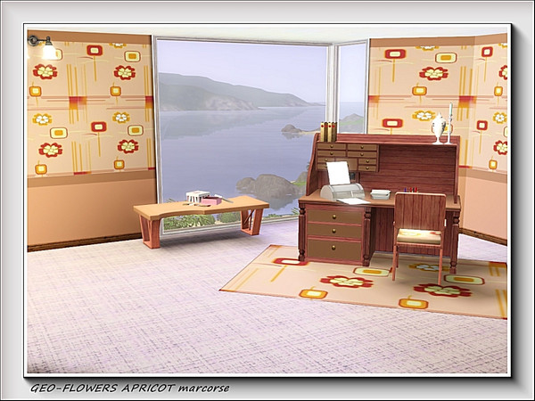 Sims 3 — Geo-Flowers Apricot pattern by marcorse — A simple repeat pattern of flowers and geometric shapes in brown on an
