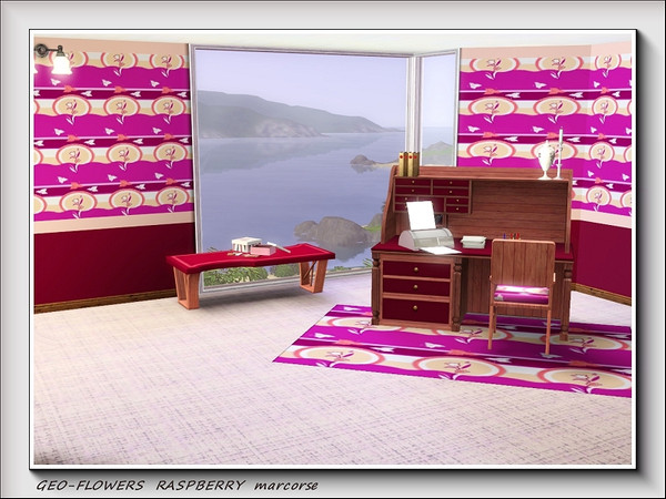 Sims 3 — Geo-Flowers Raspberry pattern by marcorse — Flowers, leaves and circular shapes in various shades of pink,from