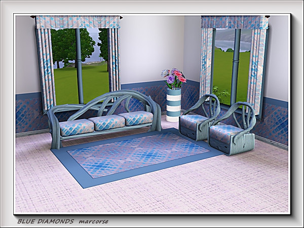 Sims 3 — Blue Diamonds pattern by marcorse — Textured, blue and grey diamond shapes in a regular repeat pattern.
