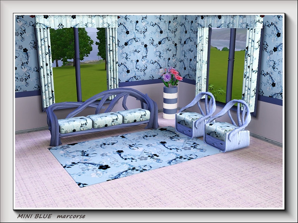 Sims 3 — Mini Blue pattern by marcorse — Tiny flowers and leaves in shades of blue and white in a random repeat pattern.
