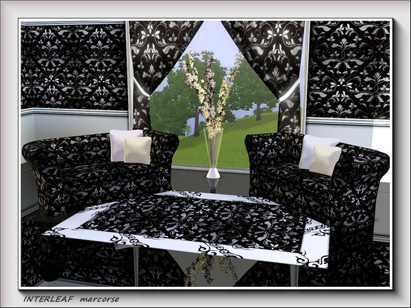 Sims 3 — Interleaf pattern by marcorse — A classic allover scrolling leaf design in grey and black.