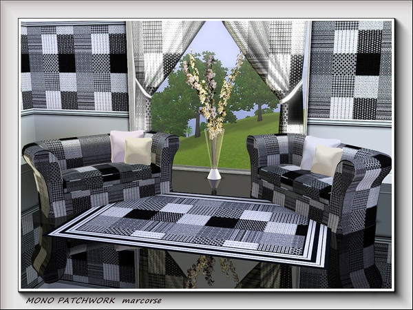 Sims 3 — Mono Patchwork pattern by marcorse — An interesting 9-part patchwork design in black, grey and white.