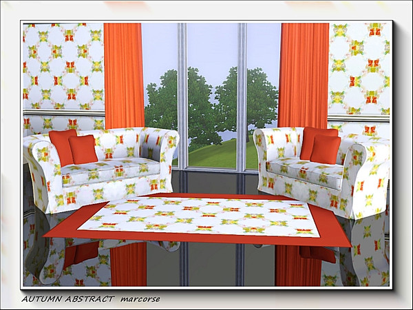 Sims 3 — Autumn Abstract pattern by marcorse — Stylised leaf shapes in an abstract design of red, yellow and green on a