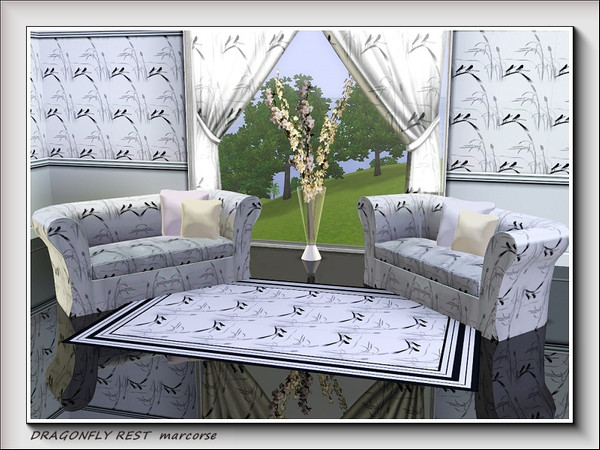 Sims 3 — Dragonfly Rest pattern by marcorse — A pair of dragonflies resting on a stalk of swamp cattail.