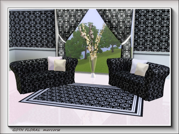 Sims 3 — Goth Floral pattern by marcorse — A really intense, gothic floral in black and white