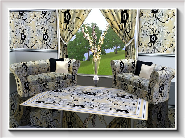 Sims 3 — Monochrome Daisy pattern by marcorse — Simple daisy shapes and flourishes in black on a textured background.