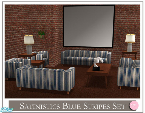 Sims 2 — Satinistics Blue Stripes by DOT — Satinistics, Sofa, Chair, Chair with pillow, LoveSeat with pillow, All to