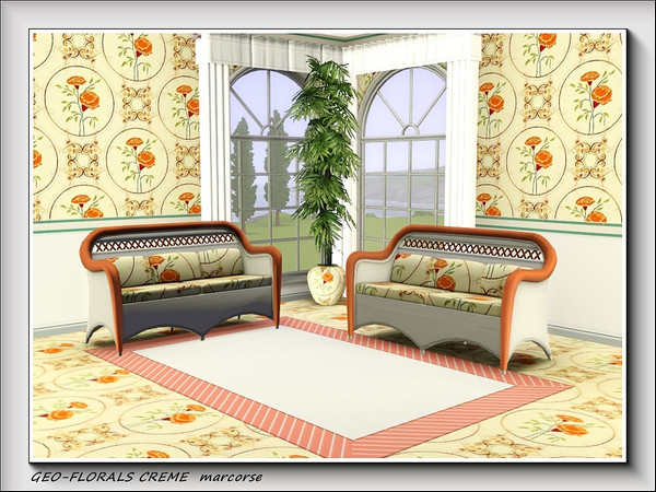 Sims 3 — Geo-florals Creme pattern by marcorse — A clear and delicate allover design featuirng a spray of roses in a