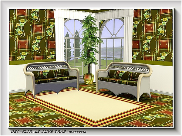 Sims 3 — Geo-florals Olive Drab pattern by marcorse — Not nearly as dull as it's name signifies . . . this design has a