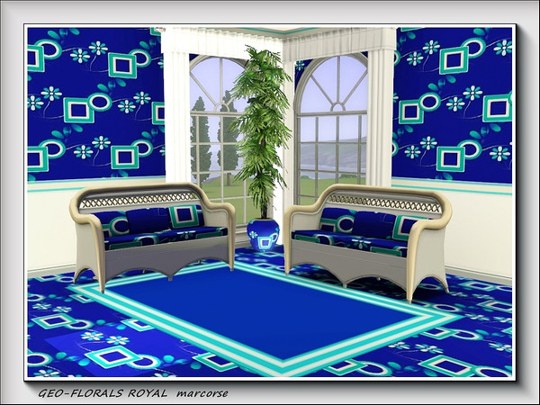 Sims 3 — Geo-florals Royal pattern by marcorse — Bright royal blue is the background colour for this simple pattern of