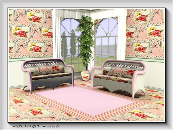 Sims 3 — Rose Plaque pattern by marcorse — A pretty lace trimmed, hanging plaque decorated with a rose, in a regular