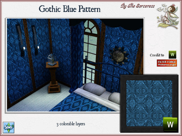 Sims 3 — JJs Gothic Blue Pattern by thesorceress — For the more Gothic Halloweeners a pattern set that contains 6 color