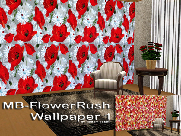 Sims 3 — MB-FlowerRushWallpaper1 by matomibotaki — MB-FlowerRushWallpaper1, 2 non-recolorable wallpapers with floral