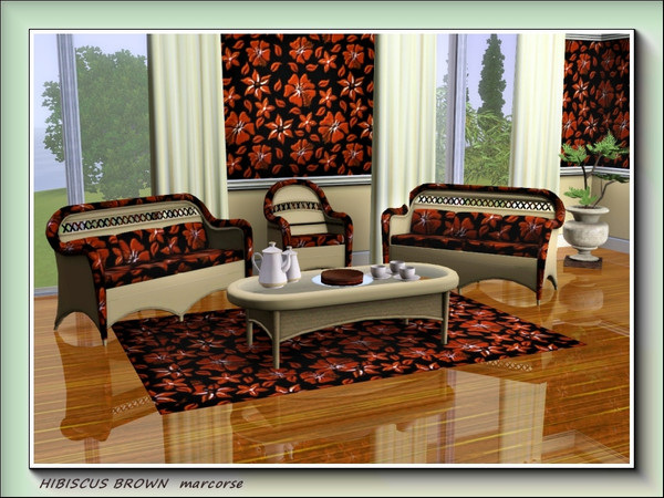 Sims 3 — Hibiscus Brown pattern by marcorse — Single hibiscus flowers and petals in a bold, if rather dark, allover