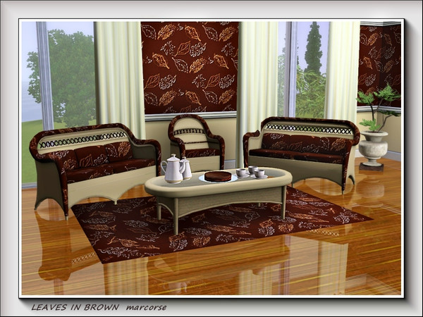 Sims 3 — Leaves in Brown pattern by marcorse — Random repeat pattern of brown leaves of various types on a plain brown