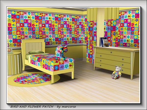 Sims 3 — Bird and Flower Patch pattern by marcorse — Multi-coloured patches with bird or flower motifs in alternating