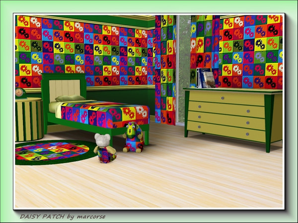 Sims 3 — Daisy Patch pattern by marcorse — Patchwork squares in shades of blue, yellow,green, orange and red each