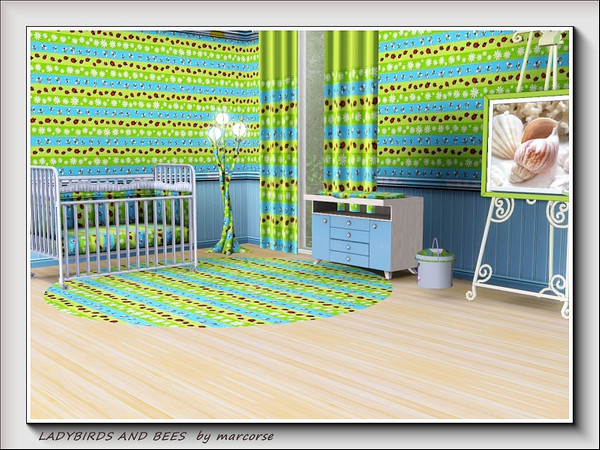Sims 3 — Ladybirds and Bees pattern by marcorse — Ladybirds [ladybugs], bees and daisies in alternating horizontal bands