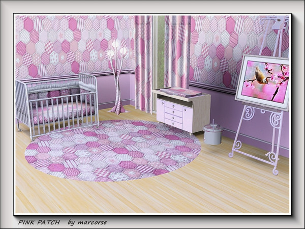 Sims 3 — Pink Patch pattern by marcorse — Traditional hexagonal patchwork with shapes in plains, stripes, spots, prints