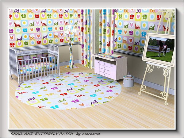 Sims 3 — Snail and Butterfly Patch pattern by marcorse — A fun patchwork of regular pastel-coloured squares, each