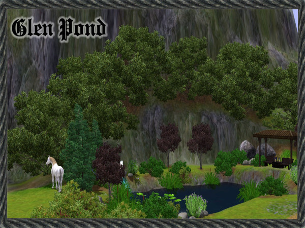 Sims 3 —  Glen Pond by JCIssette — Peasants can enjoy this lovely spot while improving their fishing or reading skills. 