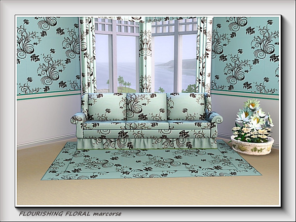 Sims 3 — Flourishing Floral pattern by marcorse — Leafy flourishes and stylised flowers in a regular repeat pattern.