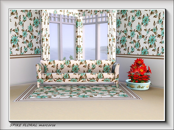 Sims 3 — Spike Floral pattern by marcorse — Clumps of spikey blue/green flowers and brown foliage in a random repeat
