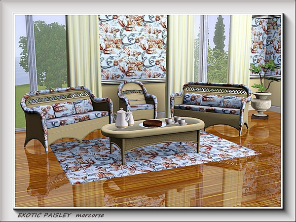 Sims 3 — Exotic Paisley pattern by marcorse — A elegant paisley print in red/brown and grey on a neutral background.