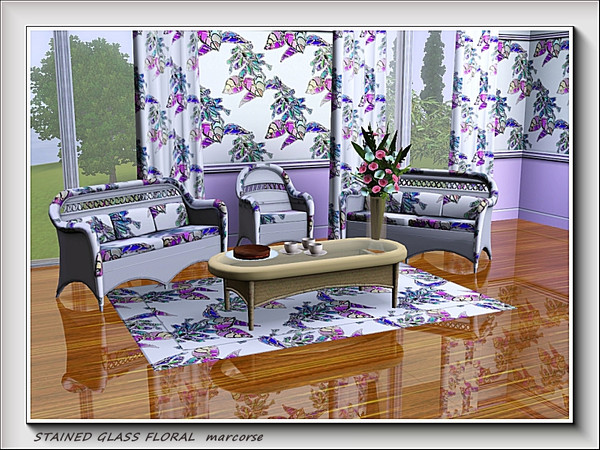 Sims 3 — Stained Glass Floral pattern by marcorse — A spike of ajuga flowers and leaves, given a stained glass treatment.