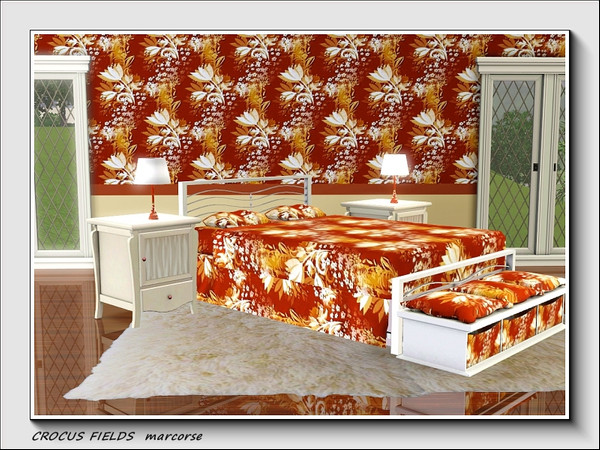 Sims 3 — Crocus Fields pattern by marcorse — Clumps of crocus flowers, buds and leaves in a field of tiny daisies - cream