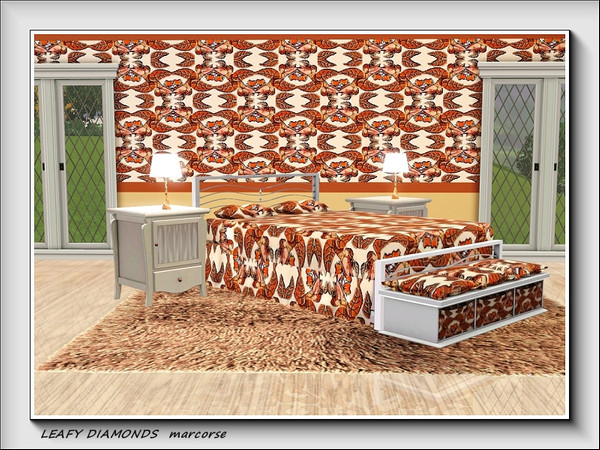 Sims 3 — Leafy Diamonds pattern by marcorse — A very stylised, brown and pinky-beige leaf and flower design, arranged to