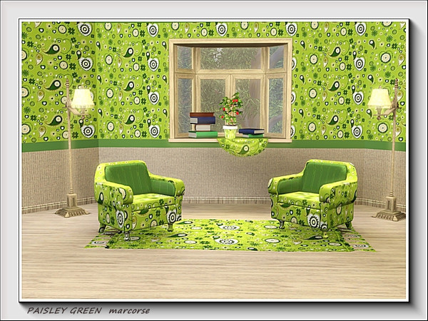 Sims 3 — Paisley Green pattern by marcorse — Another modern paisley fabric, based on a lime green background, with the