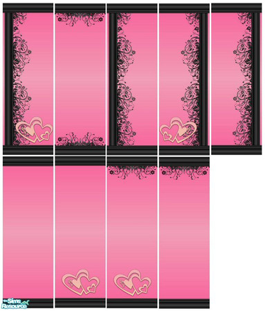 Sims 2 — Punk Walls Set by rythmgitr — Punk style walls with black designs and yellow hearts. Perfect for a club, or a