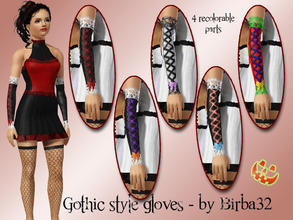 Sims 3 — Happy Halloween - Gothic gloves with ribbon by Birba32 — A pair of gloves in gothic style but with the addition