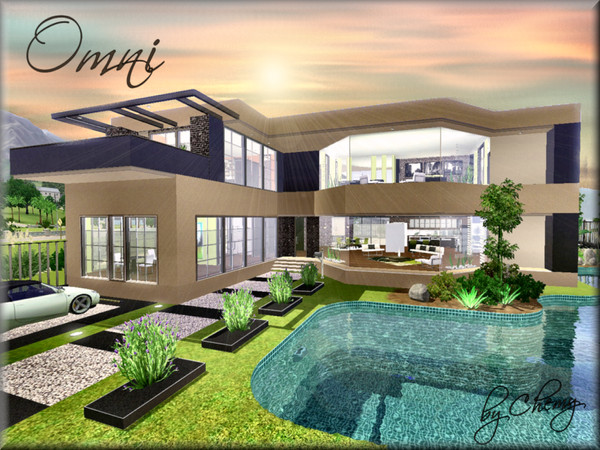 Sims 3 — Omni by chemy — This Modern split level home is perfect for a large family. With 5 bedrooms, 4 bathrooms,