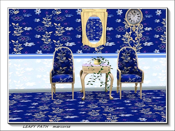 Sims 3 — Leafy Path pattern by marcorse — The leafy sprays in this vertical, blue and white design, appear to make