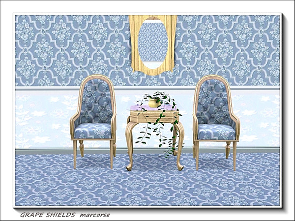 Sims 3 — Grape Shields pattern by marcorse — A classic wallpaper design featuring shields embossed with bunches of