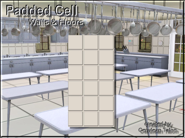 Sims 3 — Asylum Padded Tile Wall 2 by Cerulean Talon — Not quite white, this light gray padded cell wall was designed to