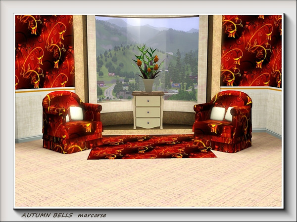 Sims 3 — Autumn Bells pattern by marcorse — Complex all over pattern of nodding bell flowers in autumn shades of red,