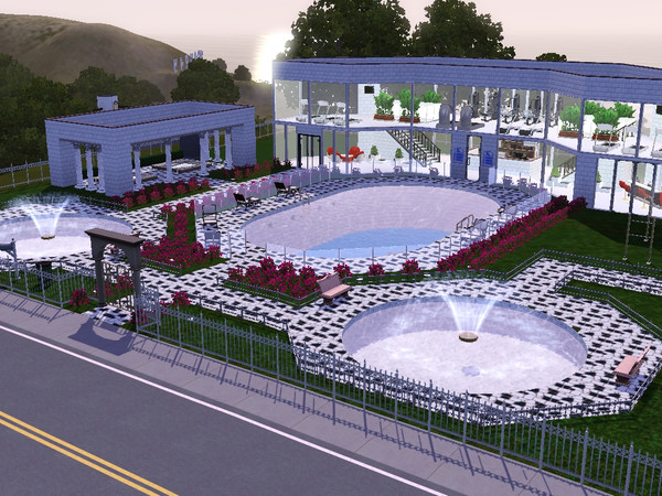 Sims 3 — recreation center by goranshooter2 — recreation center with one pool,two jacuzzi,downstairs is reception with