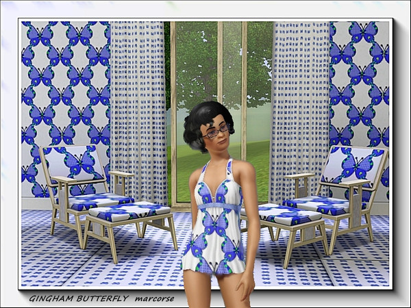 Sims 3 — Gingham Butterfly pattern by marcorse — The main pattern in the collection, this design features 'gingham'