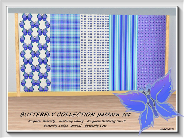 Sims 3 — Butterfly Collection pattern set by marcorse — The Butterfly Collection is a set of 5 patterns, designed to be