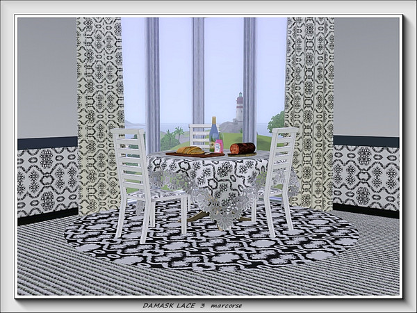 Sims 3 — Damask Lace 3 pattern by marcorse — The third of 4, black and white lace patterns based on a damask design. The