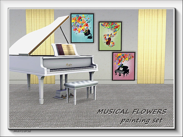 Sims 3 — Musical Flowers painting set by marcorse — A set of 3 mid-size paintings, great for the music room if you are