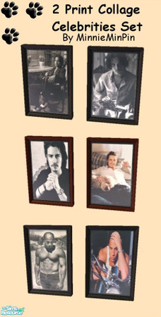 Sims 2 — 2 Print Collage Celebrities Set Men by MinnieMinPin — 3 different recolors ~ Johnny Depp, Orlando Bloom and Vin