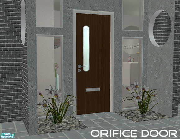 Sims 2 — Orifice Door - Medium Wood by linegud — A modern wooden door with a glass insert for your semi private sims.