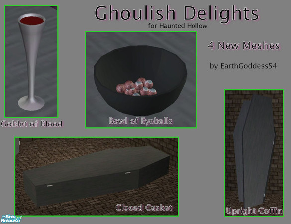 Sims 2 — Ghoulish Delights by EarthGoddess54 — Made for the spooky \'hood, Haunted Hollow, this set of items is sure to