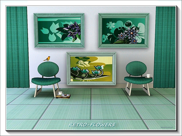 Sims 3 — RetroFlowers painting set by marcorse — RetroFlowers is a set of three floral paintings with a retro influence,